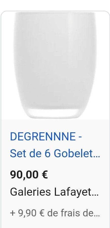 Vends ensemble de 6 gobelets en verre blanc Degrenne