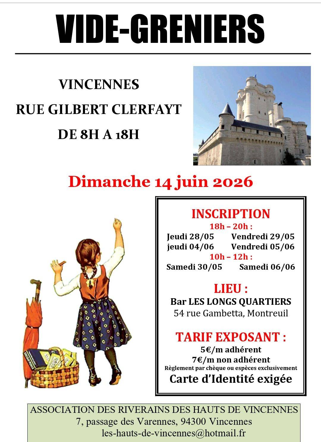 Propose vide-grenier à Vincennes le 14 juin