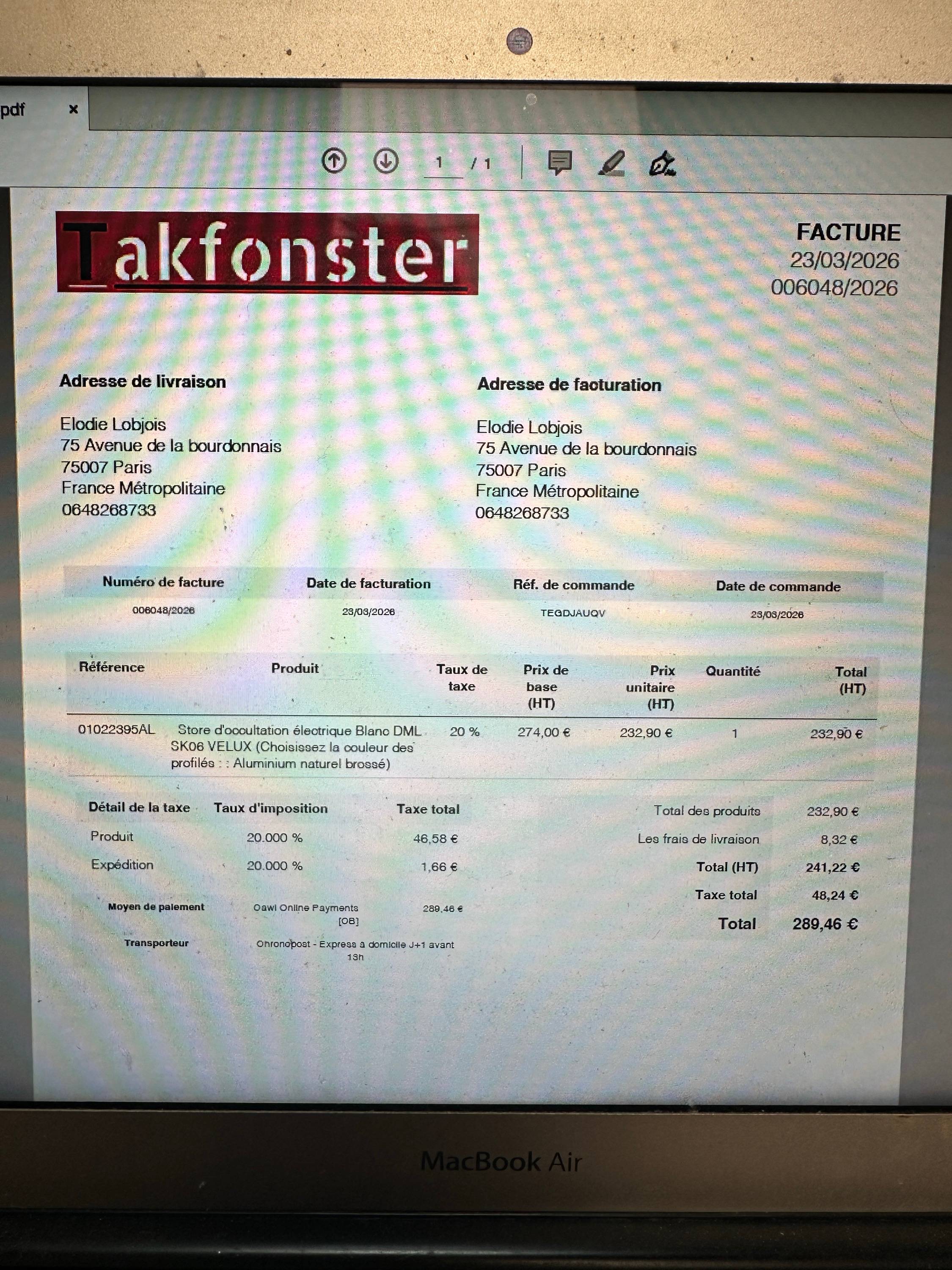 Vends store Velux électrique neuf