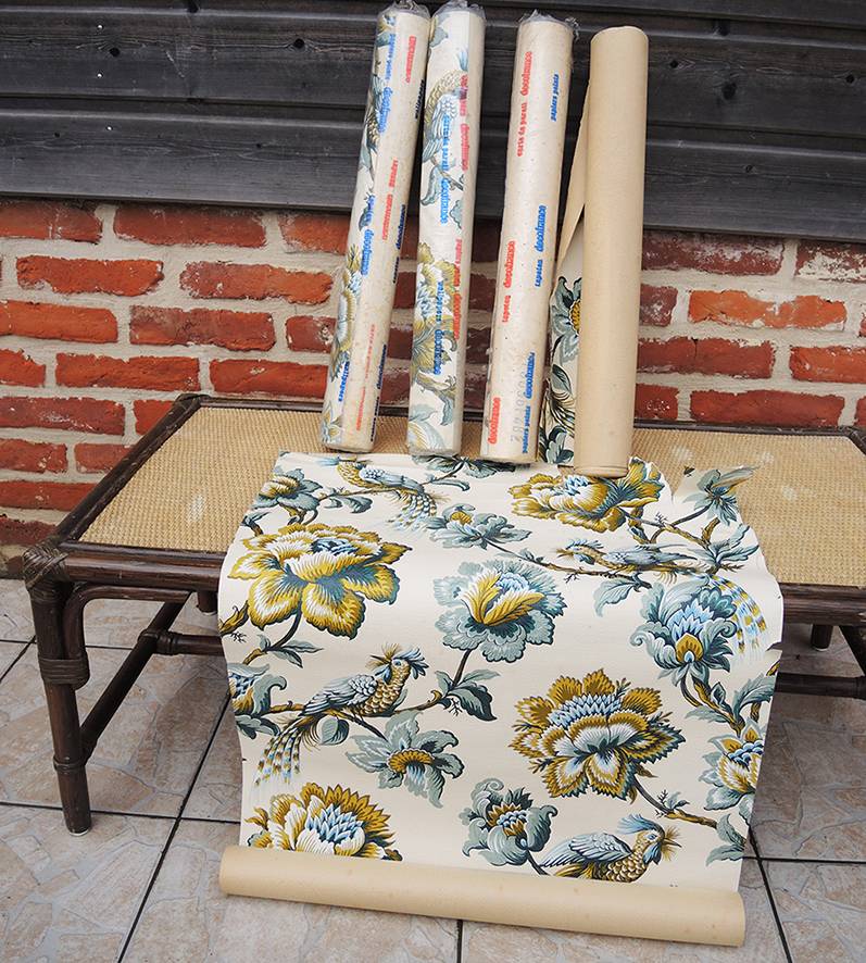 Vends 5 anciens rouleaux de papier peint motif faisan