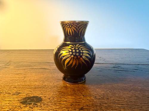 Vends vase Limoges bleu nuit et or, décor d’inspiration Art déco