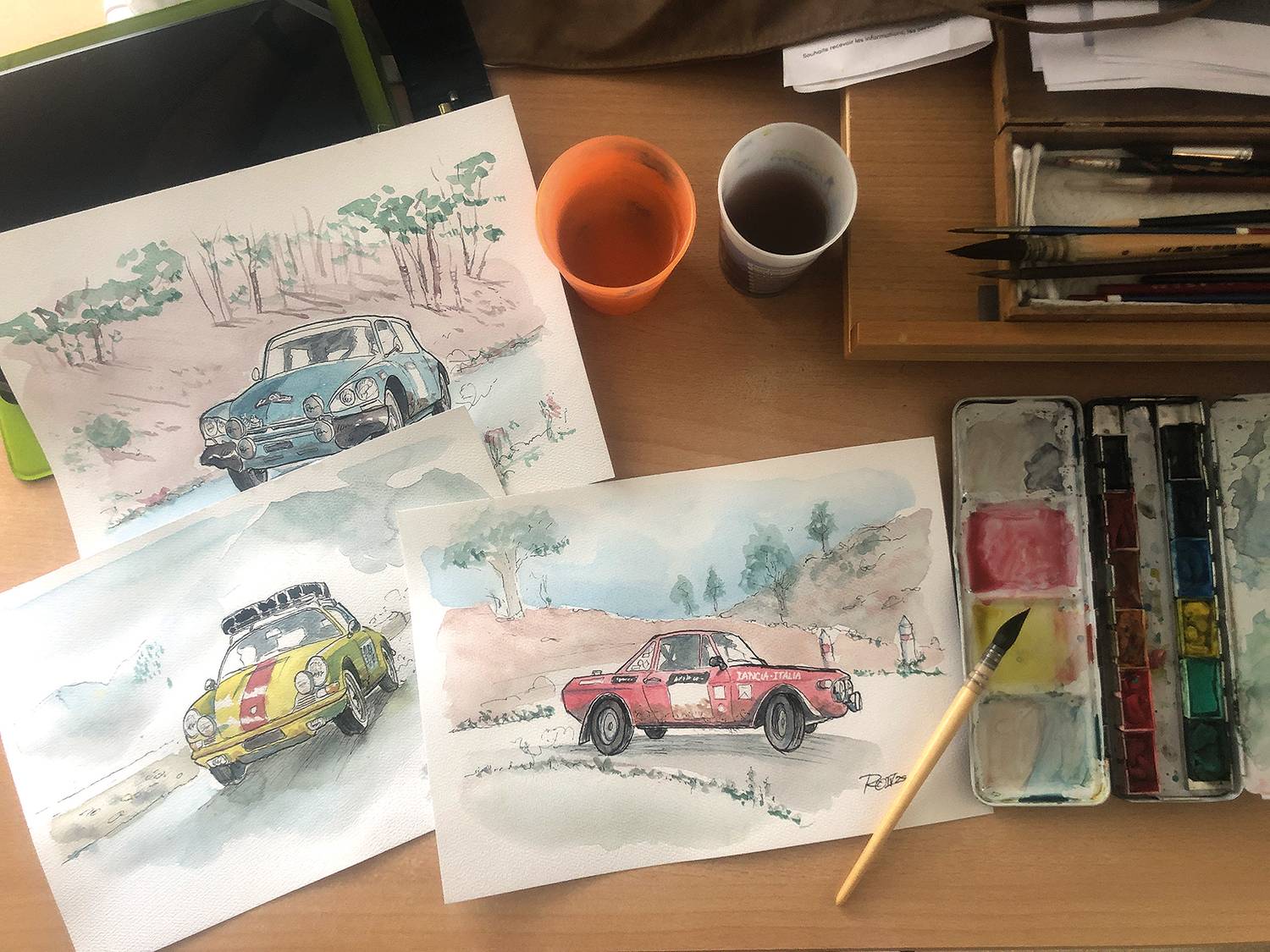 Propose votre voiture de collection en aquarelle originale