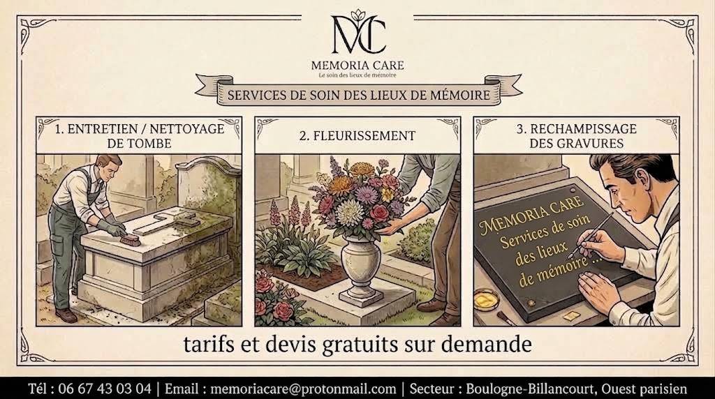 Entretien , Nettoyage , fleurissement de monuments funéraires et rechampissage(peinture) des gravures 