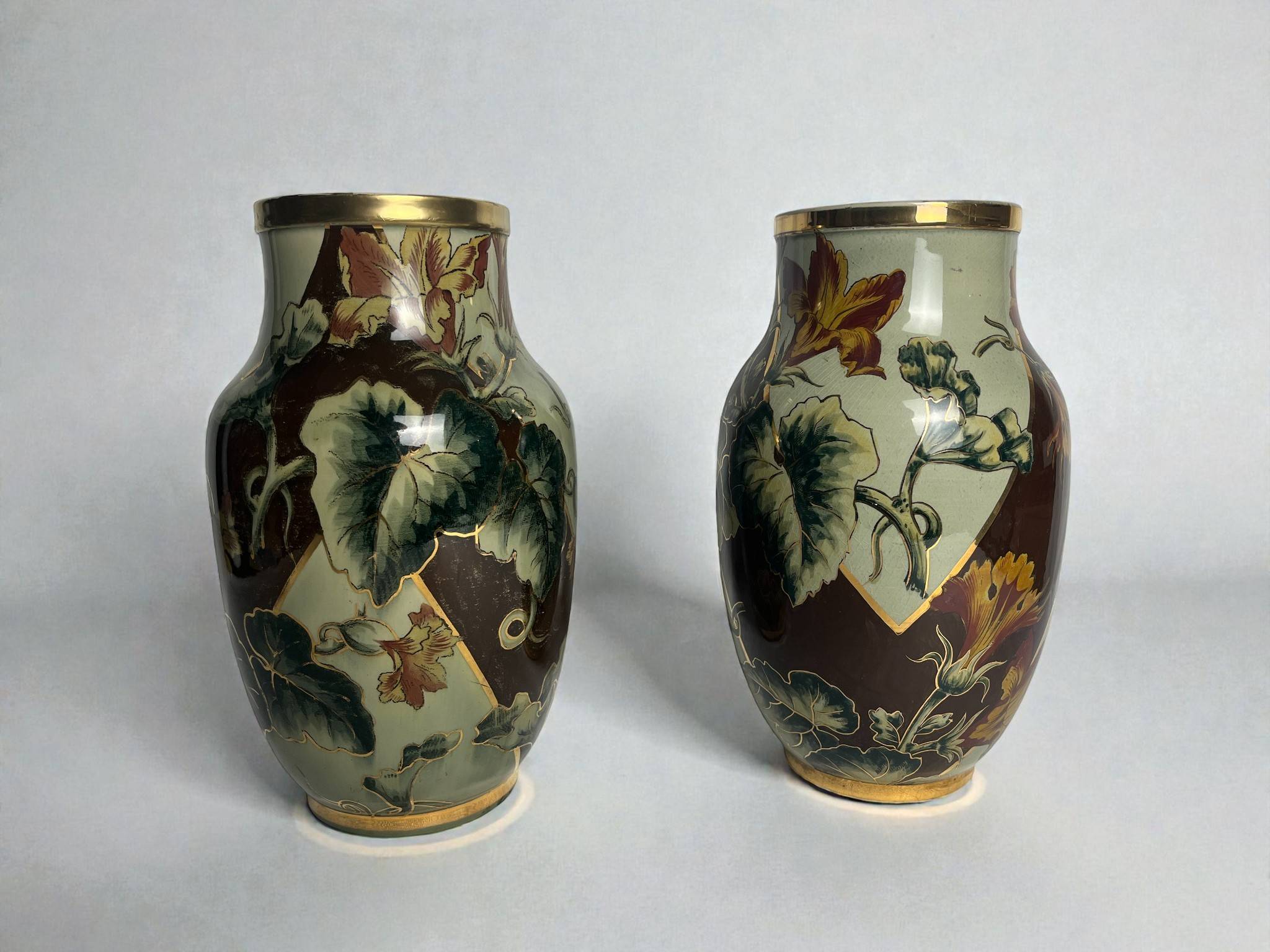 Art déco, paire de vases en faïence Lunéville vers 1930