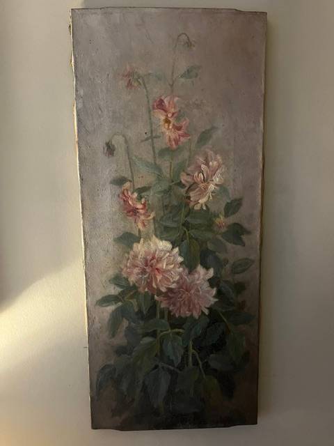 Vends très belle nature morte aux dahlias du XIXe siècle
