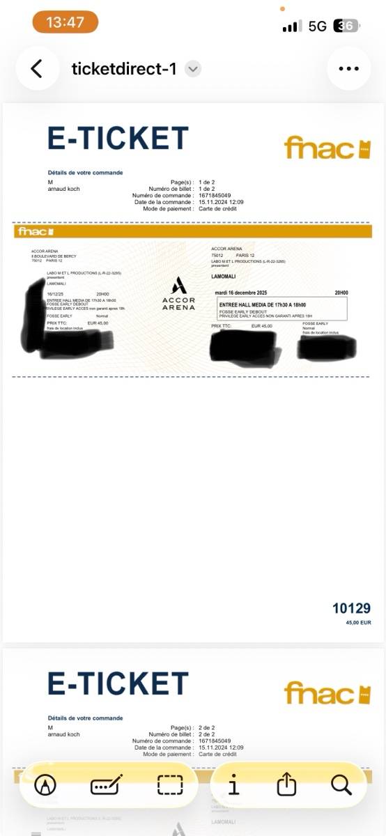 Propose places pour le concert de M le 16 décembre à Bercy