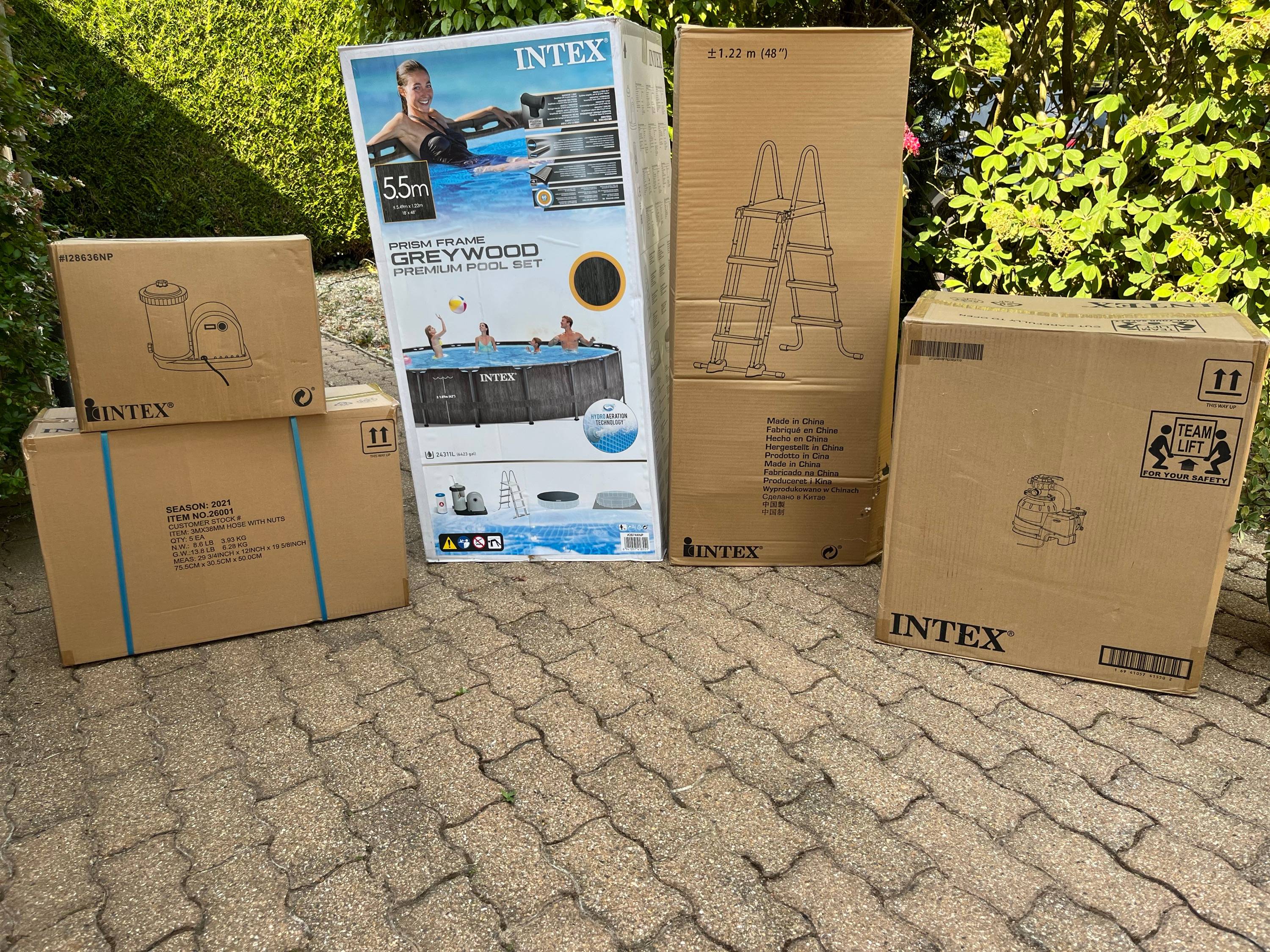 Piscine Intex Greywood 5,49x1,22 + Filtre sable + Électrolyseur