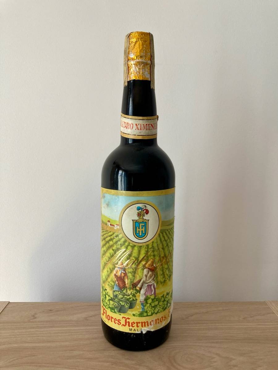 Bouteille de vin Pedro Ximenez / Malaga Florez Hermanos des années 1970