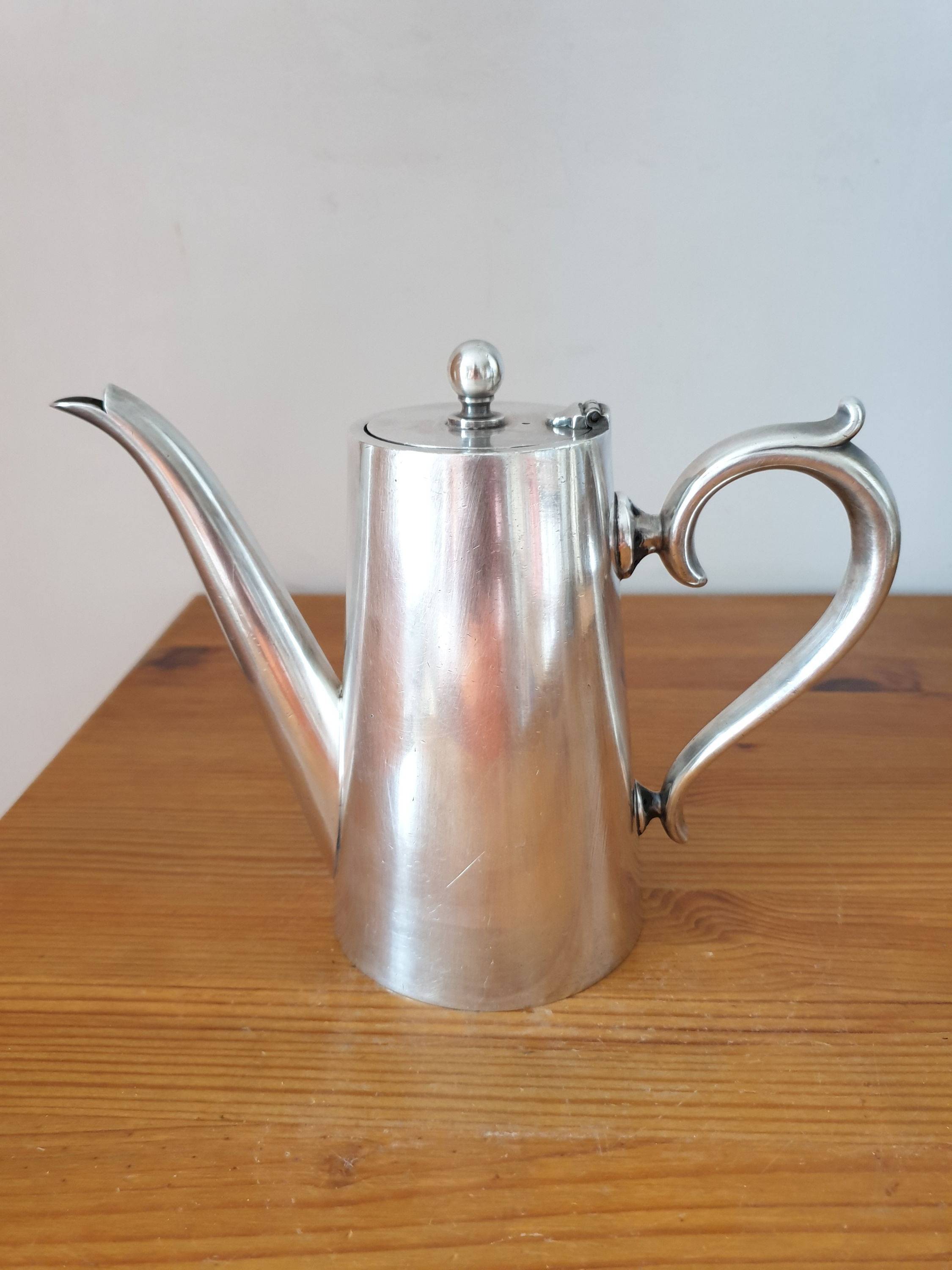 Pot à café art déco Belge métal argenté marqué Pierard Digue 21x17 cm