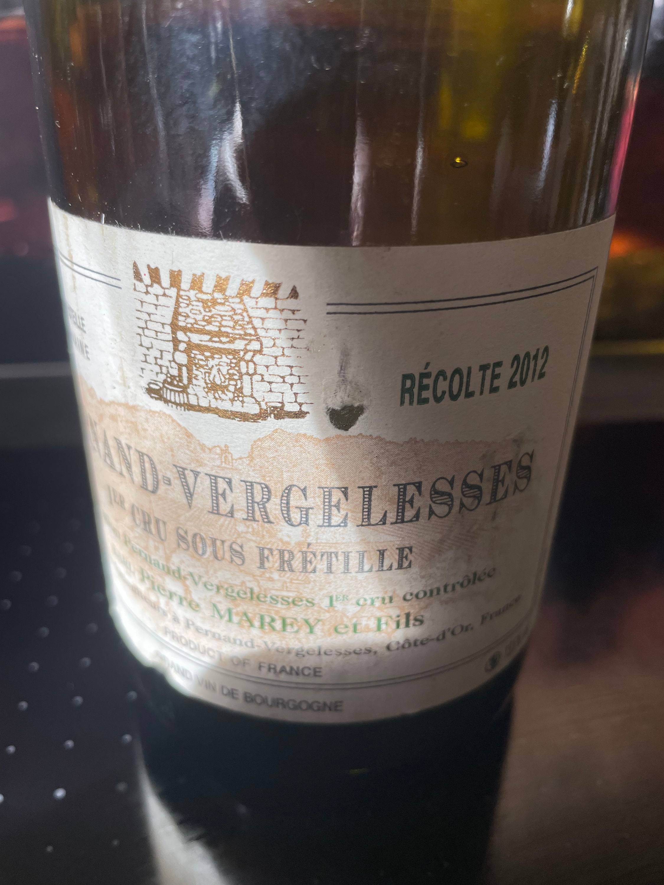 1 Bt Pernand-Vergelesses 1er Cru 2012 sous Fretille MAREY Pierre & Fils Bourgogne Blanc extra