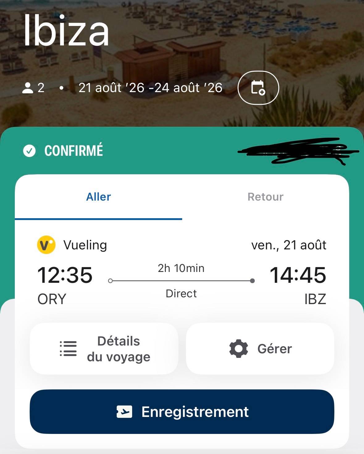 Propose 2 billets d’avion Paris Orly → Ibiza du 21 août au 24 août
