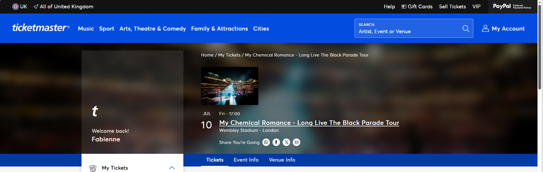 Propose places pour le concert de My Chemical Romance le 10 juillet