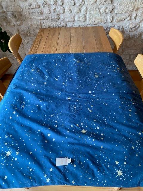 Vends tapis de jeu en coton biologique bleu nuit étoilé, en parfait état