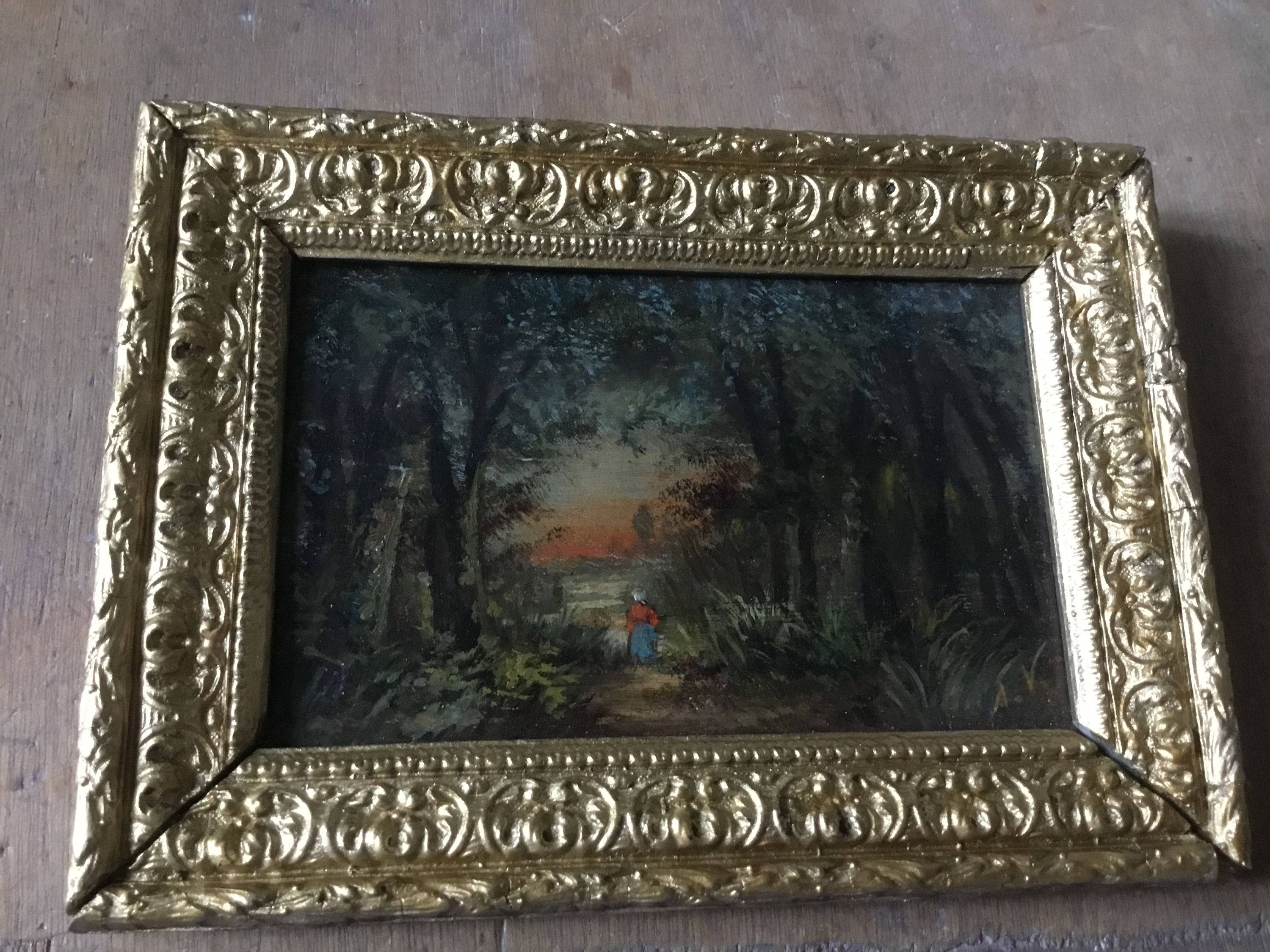 Vends petite peinture sur bois signée À. V. Vers 1860