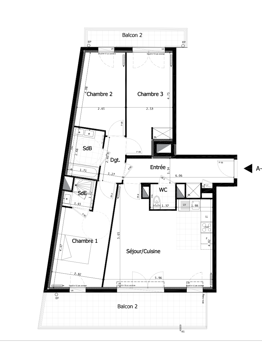 APPARTEMENT FAMILIAL - TERRASSE - 95 M2 - 4 PIECES - 3 CHAMBRES