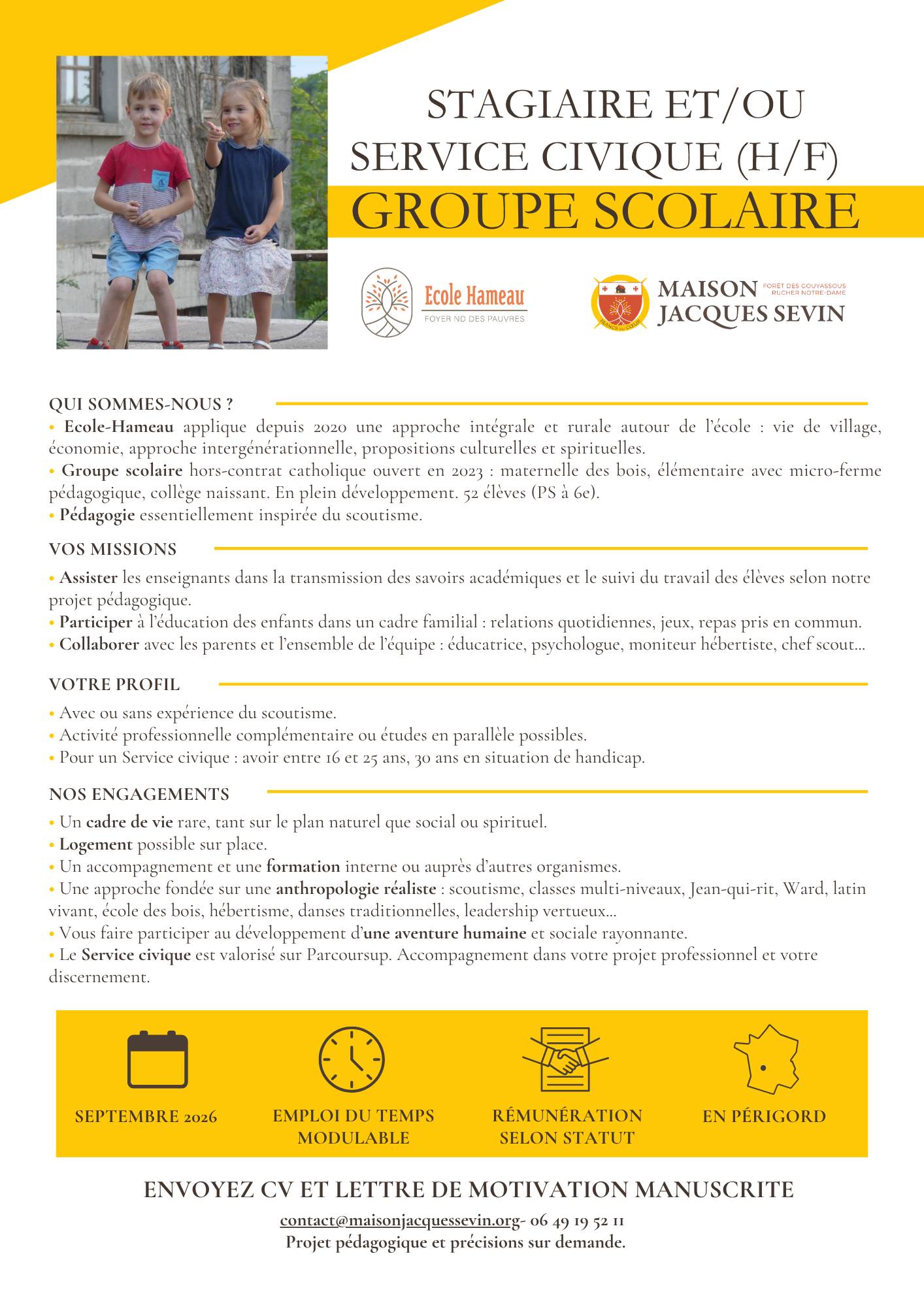 Recrute service civique pour maternelle H/F