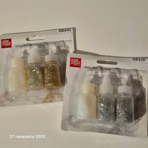 Vends lot de 2 kits de colle scintillante à paillettes or, argent et irisée