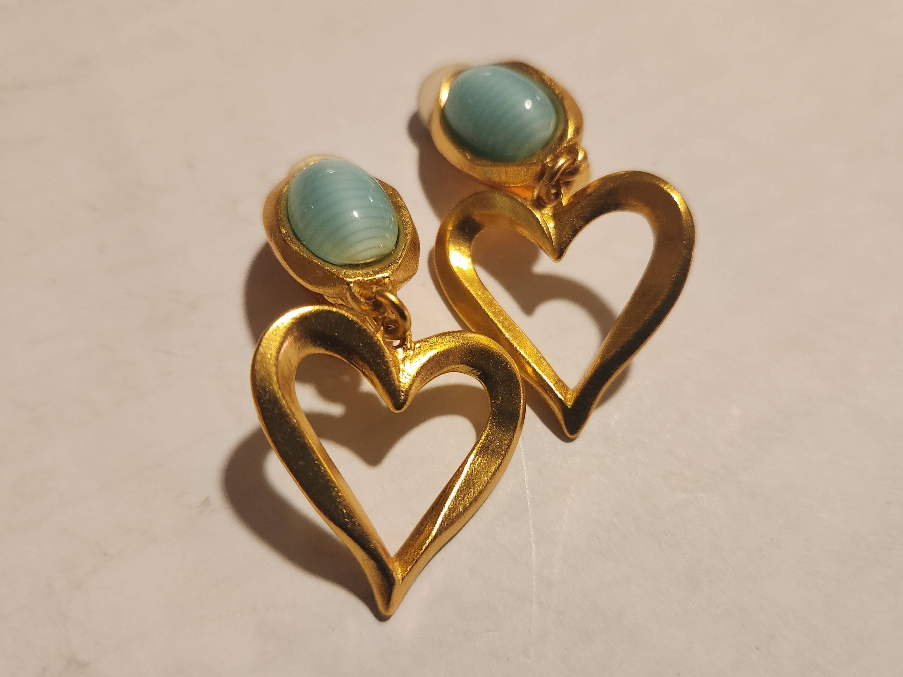 BO Clip dorée cabochon bleu + pendant cœur Christian LACROIX