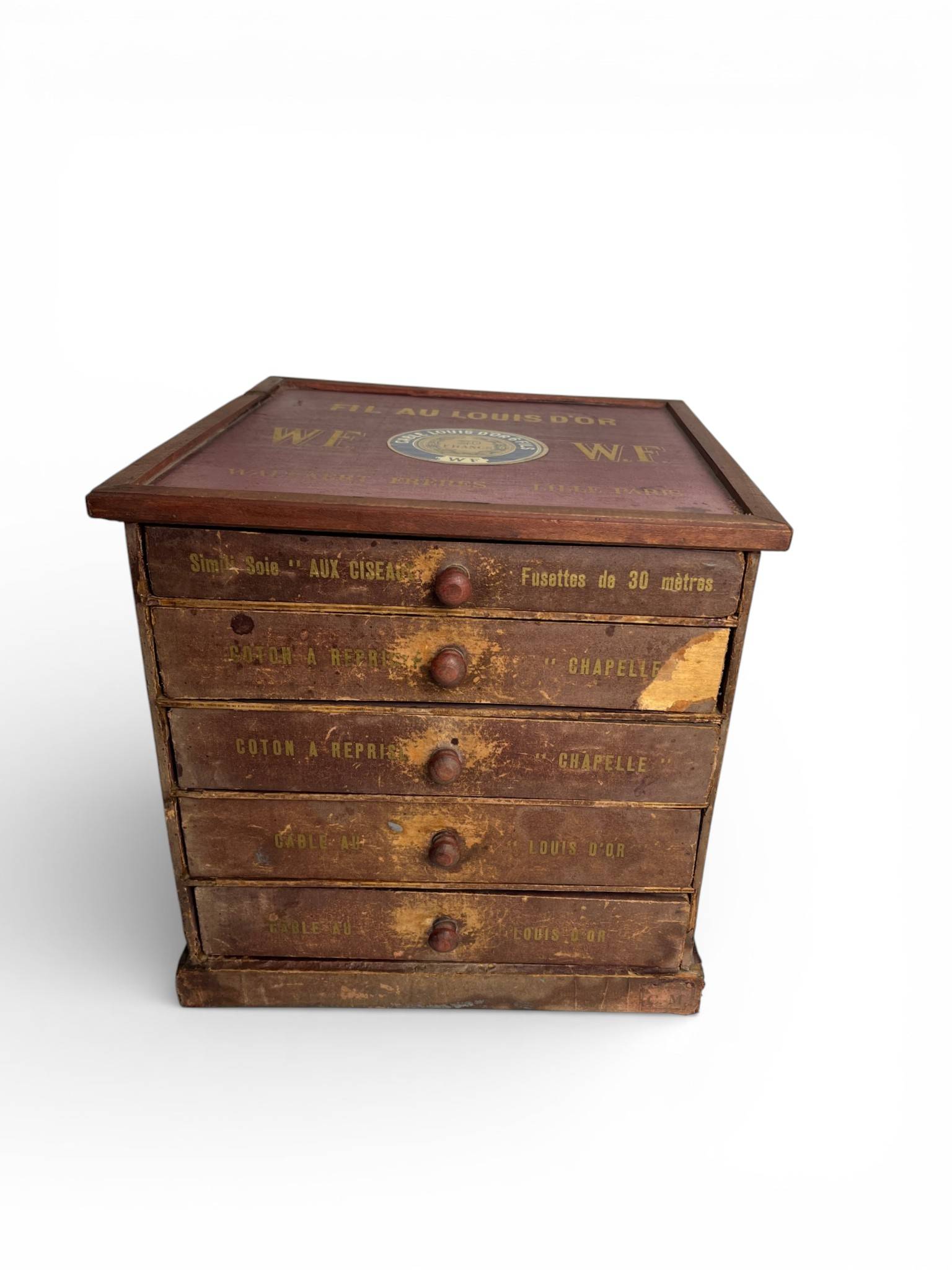 Ancienne boite de mercerie Fil au Louis d’or WF début XXème