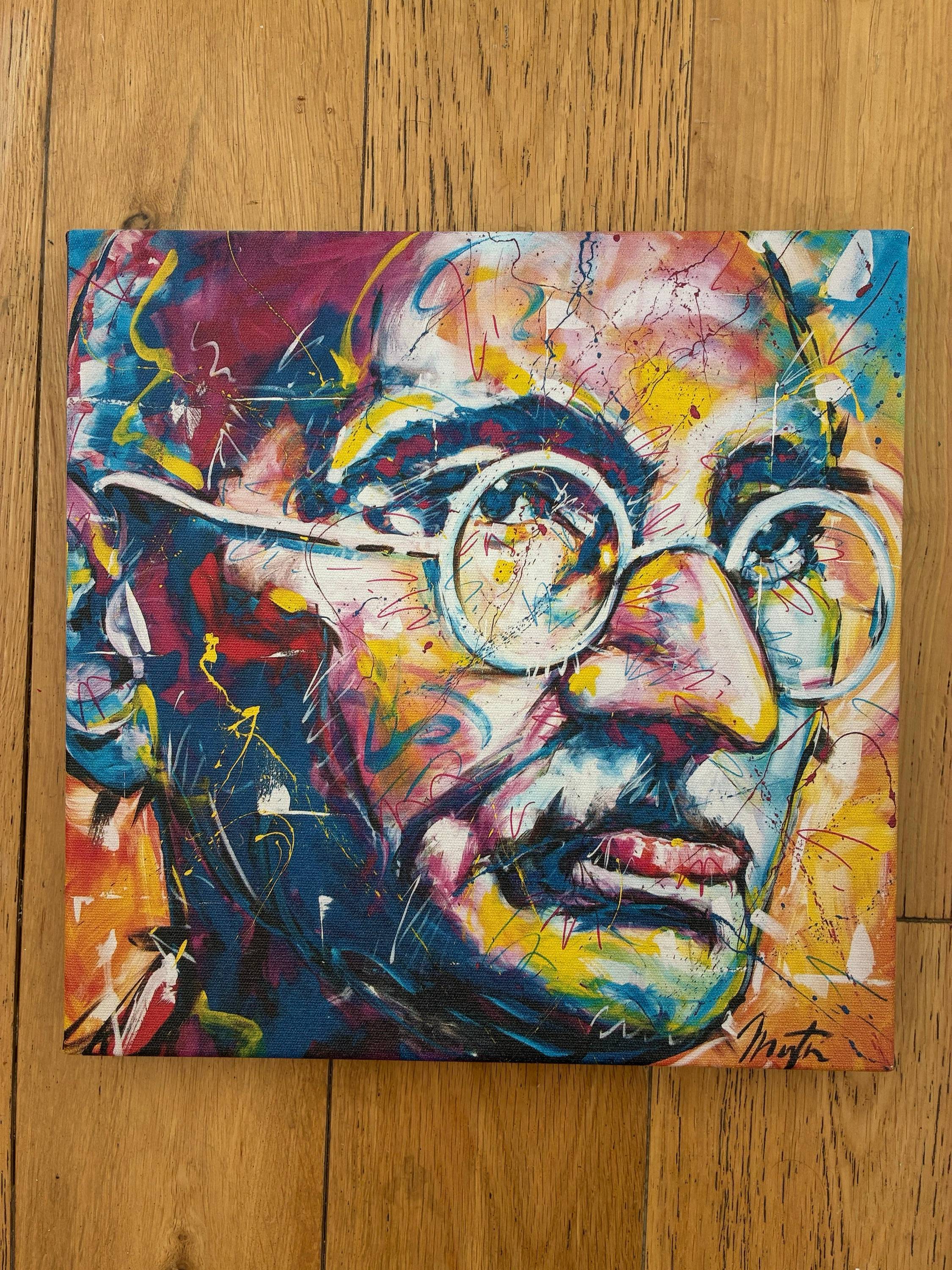Vends tableau pop art Gandhi – Patrick Martin – signé et numéroté 26/30 – 30 × 30 cm