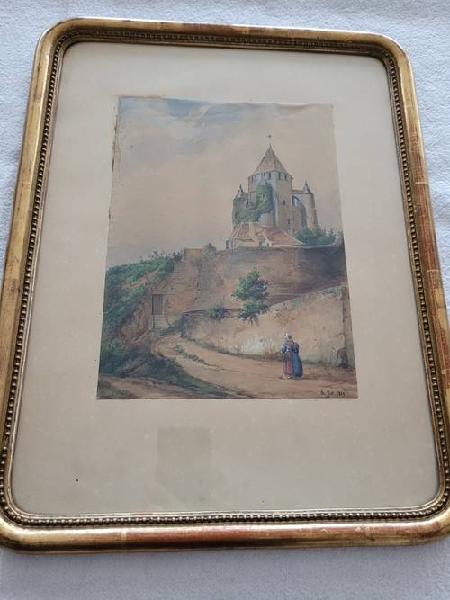 Vends aquarelle vue de Provins "Tour de César"