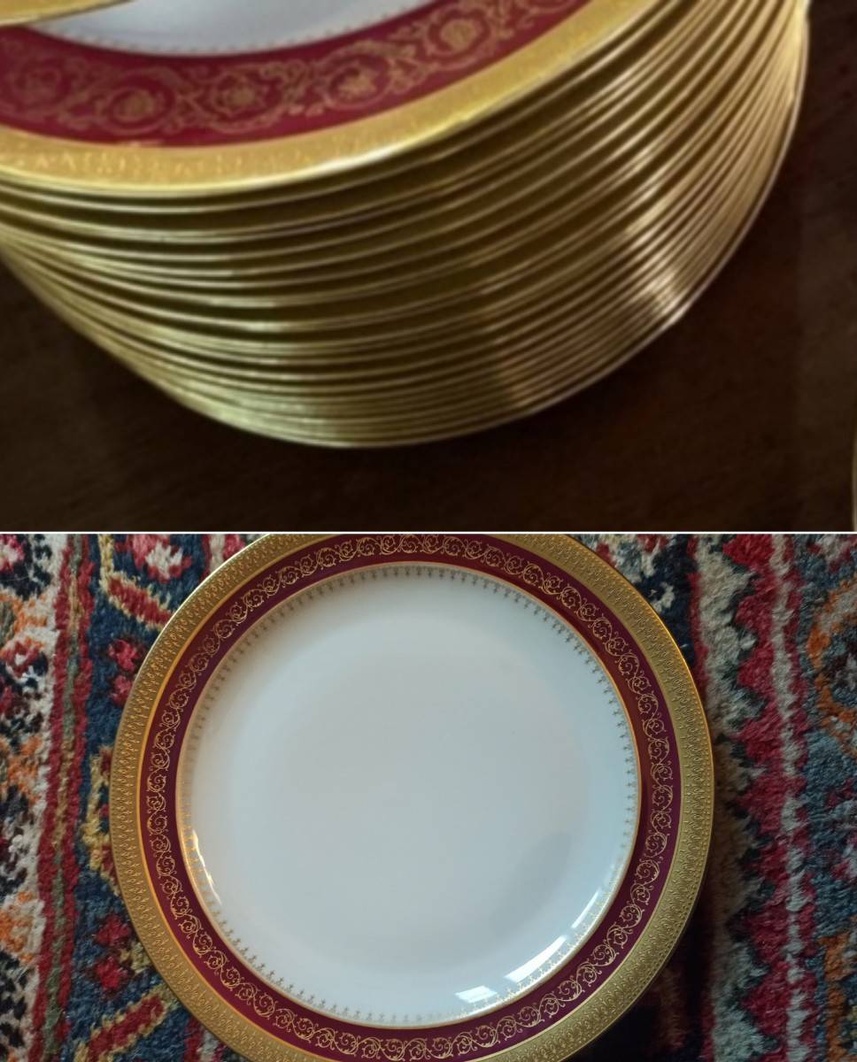 6 assiettes à dessert anciennes en porcelaine de Limoges -double dorure