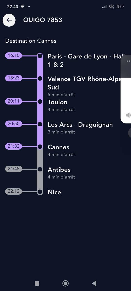Vends 2 billets de train Paris → Cannes le 17 décembre 2025