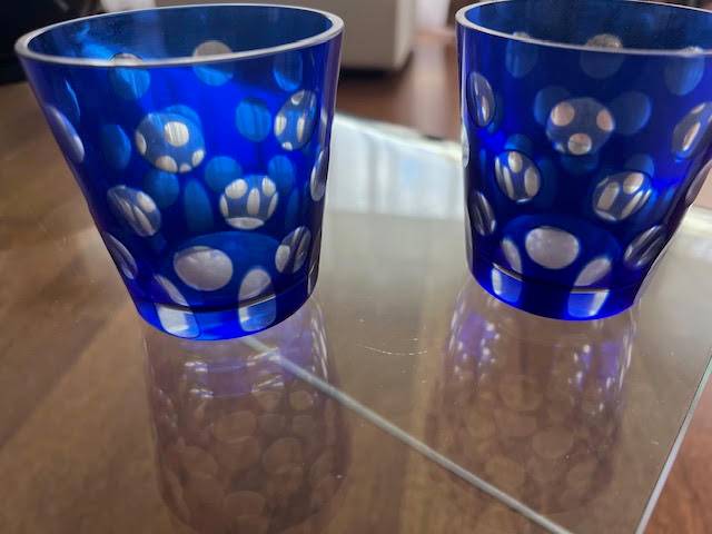 2 VERRES/PHOTOPHORES BLEU KLEIN DESIGN ALLEMAND VINTAGE