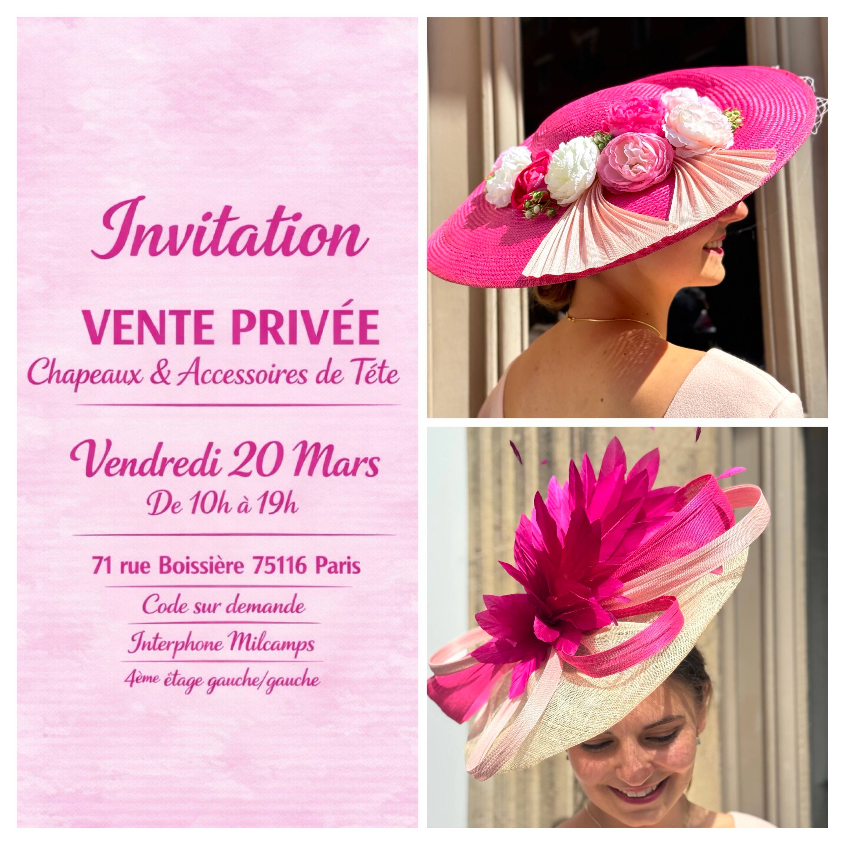 Propose vente privée de magnifiques chapeaux le 20 mars