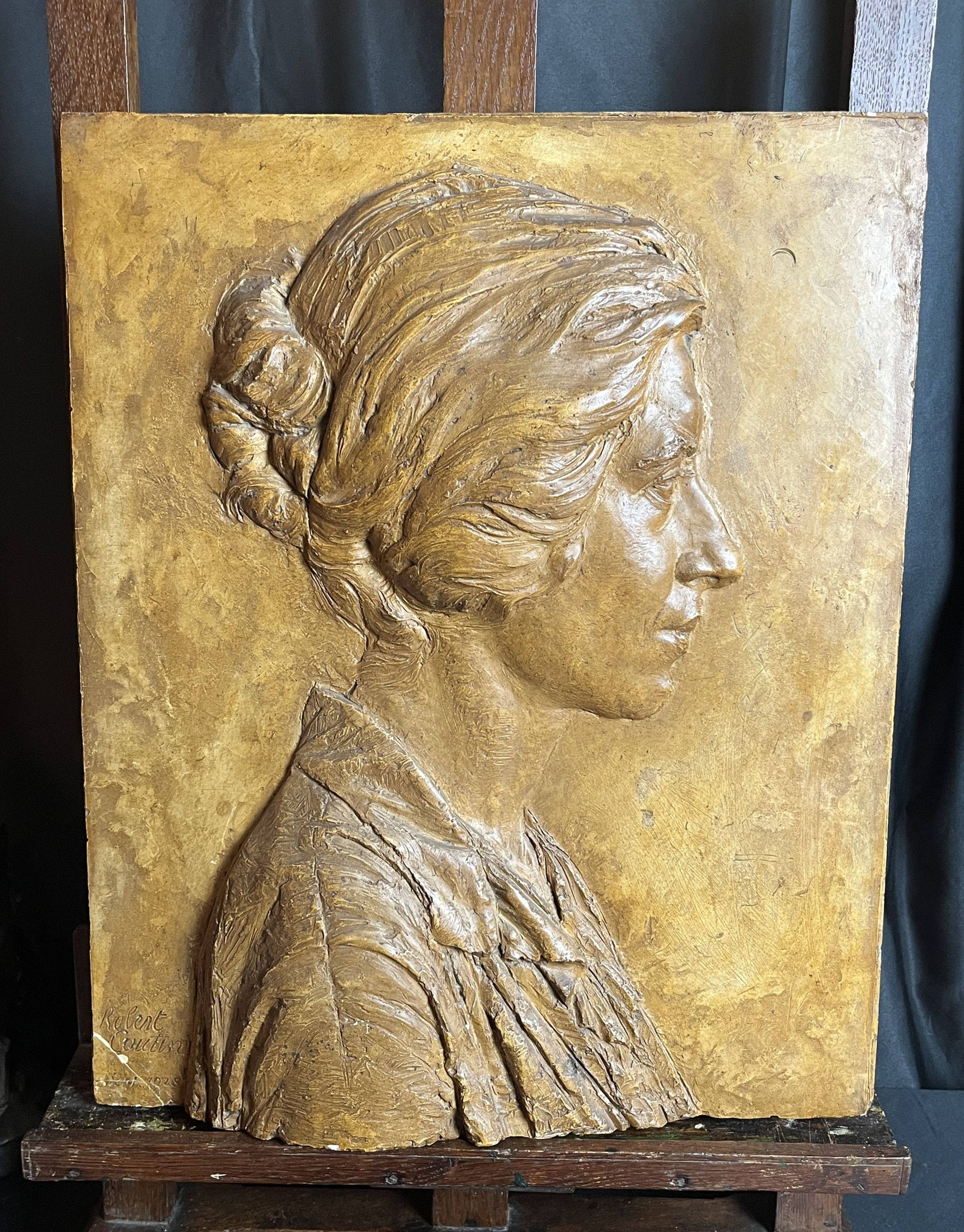 Bas-relief en plâtre patiné signé Robert Coutin début XXème