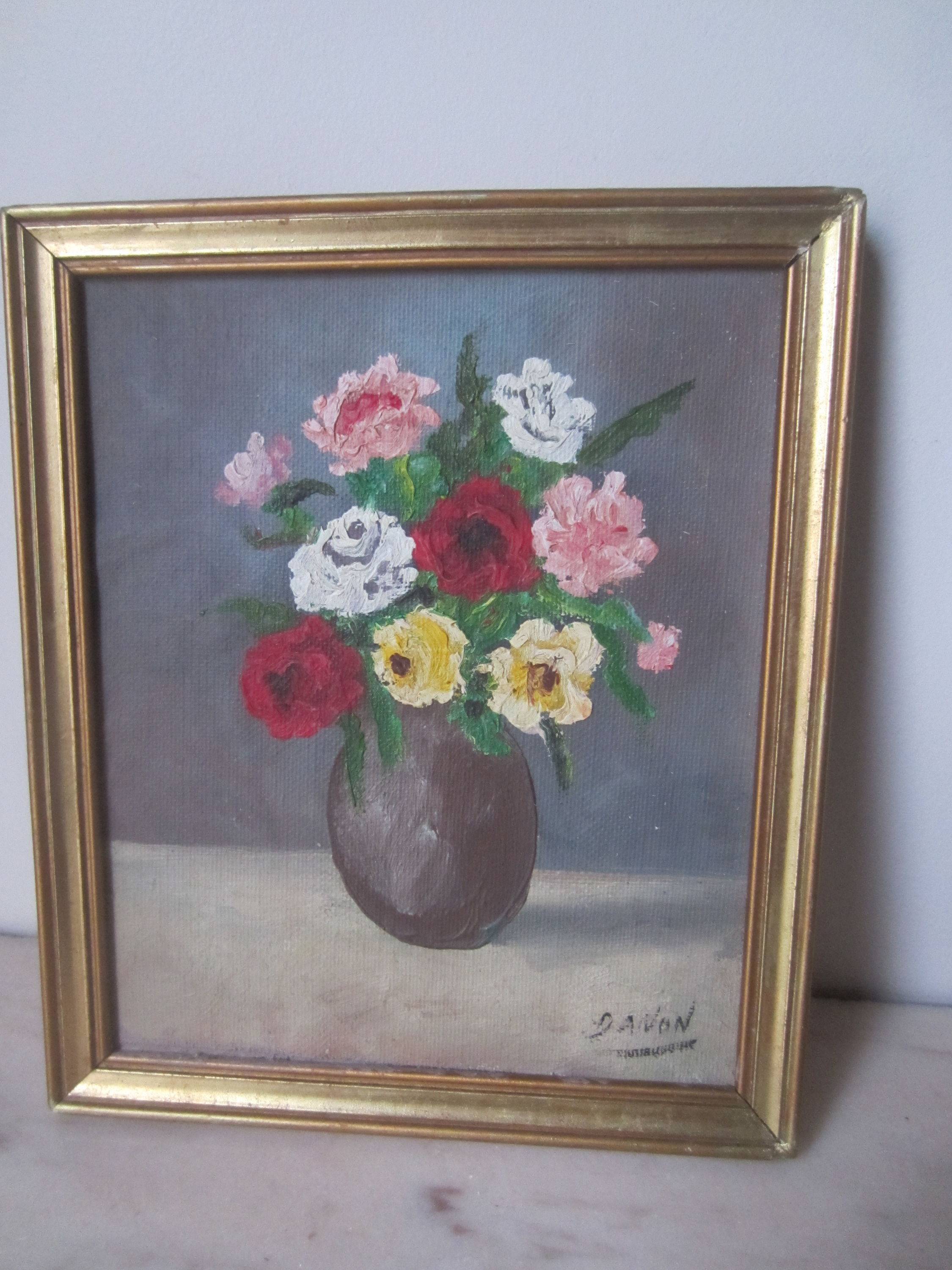 Vends tableau : petite peinture florale encadrée