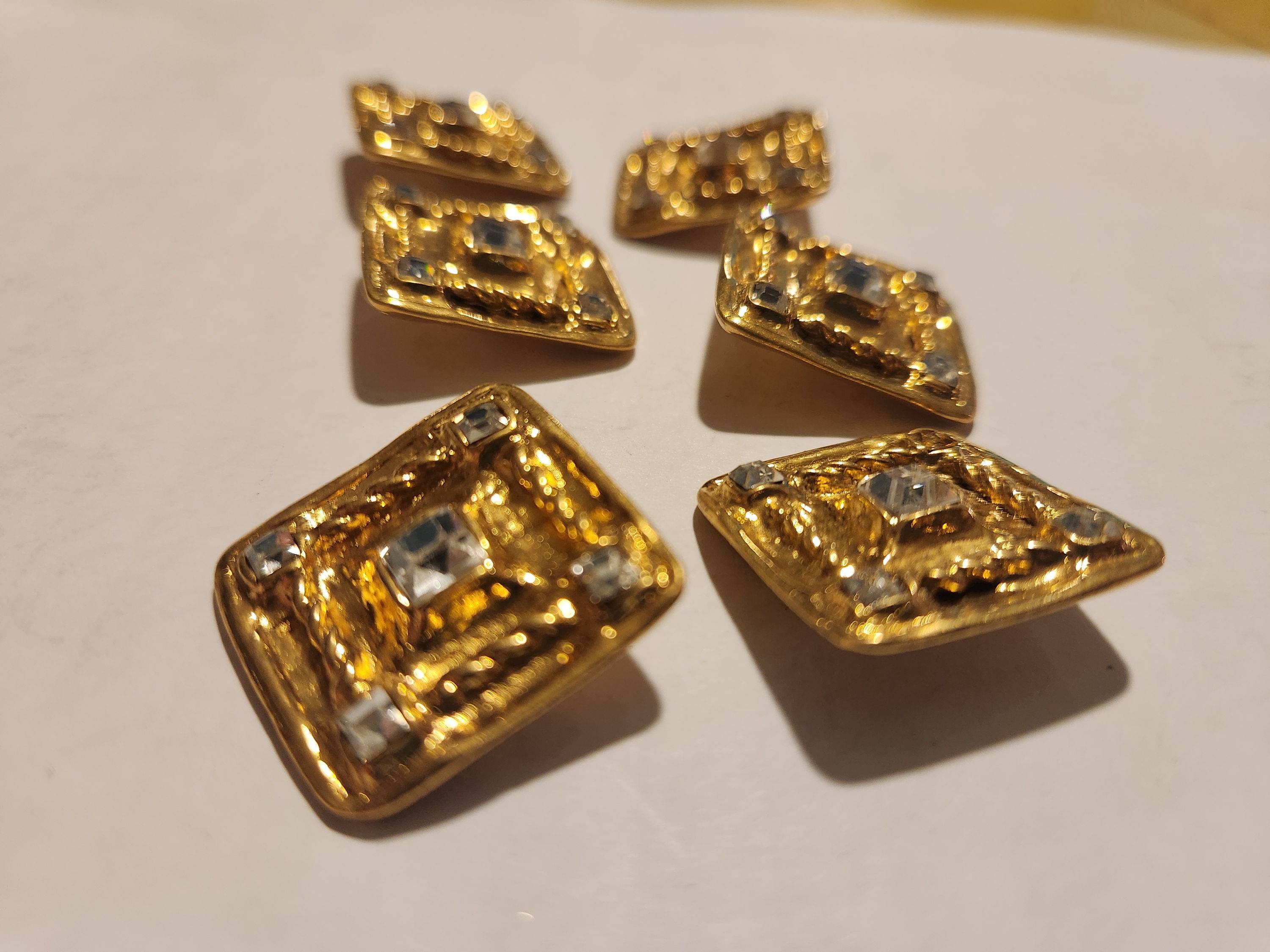 Lot de 6 Boutons carré doré strass crystal