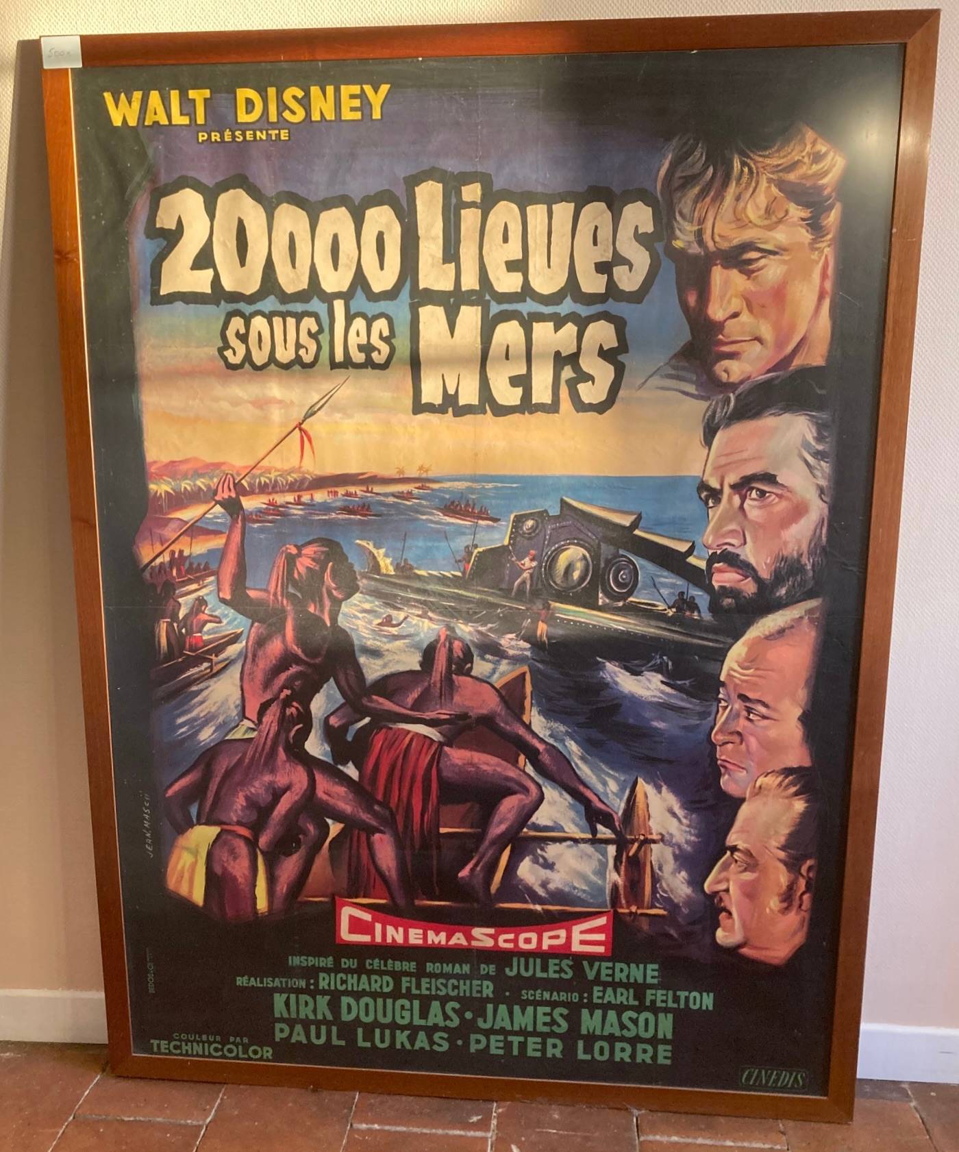 Affiche encadrée contrecollée du film "20.000 lieues sous les mers"