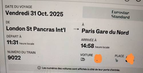 Propose Eurostar Londres → Paris le 31 octobre