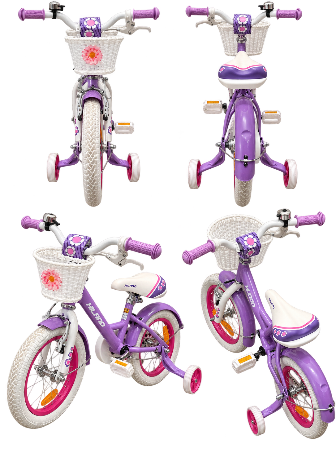 Vends vélo enfant Hiland Petal violet – panier + roulettes – très bon état