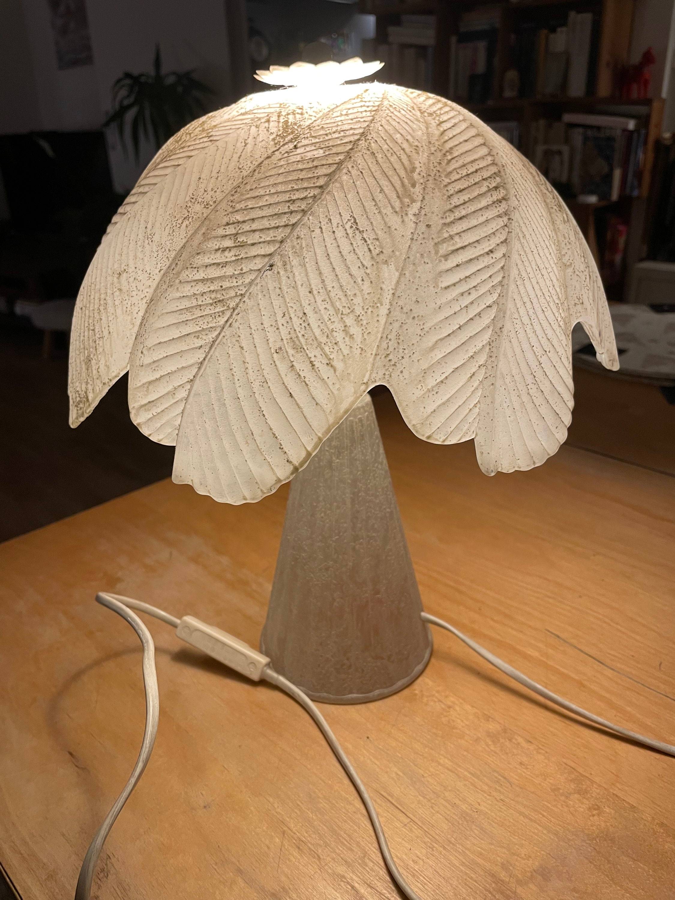 Vends lampe palmier vintage en céramique blanche - style Tommaso Barbi 1970