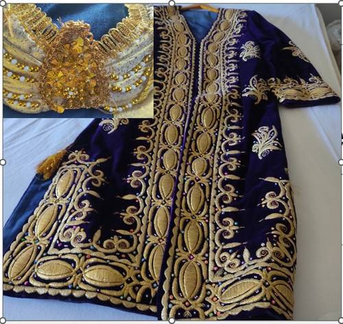 Vends caftan de cérémonie bleu et or avec chapeau - Taille XL