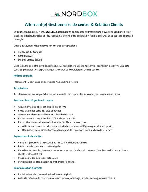 Propose alternance Gestionnaire de centre et Relation Clients à partir de juin 2026 H/F