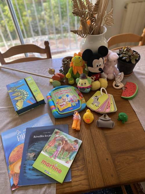 Gros lot jouets peluches livres éveil enfant Mickey Djeco