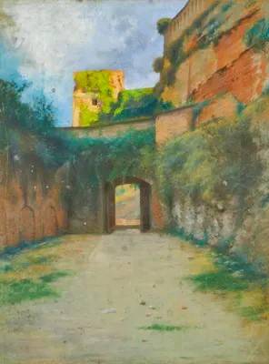 Grand pastel ancien représentant la ville fortifiée de Fontarrabie (Hondarribia) au Pays basque espagnol