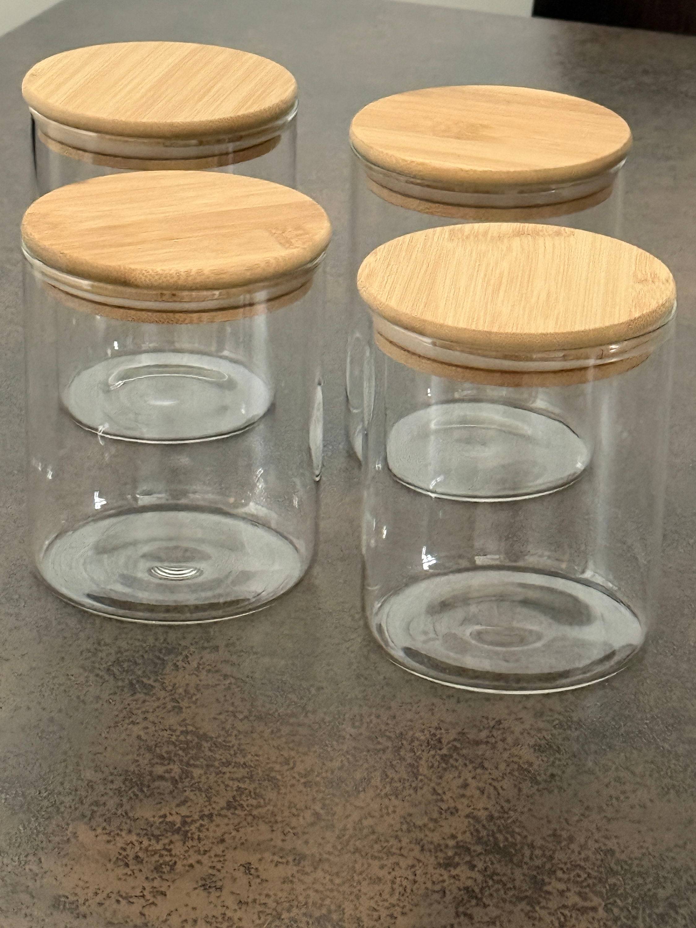 4 bocaux h.12,5 x diamètre 10 couvercle en bois