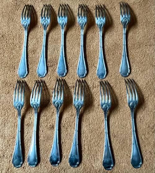 Couverts Ercuis - 12 grands fourchettes - Métal argenté