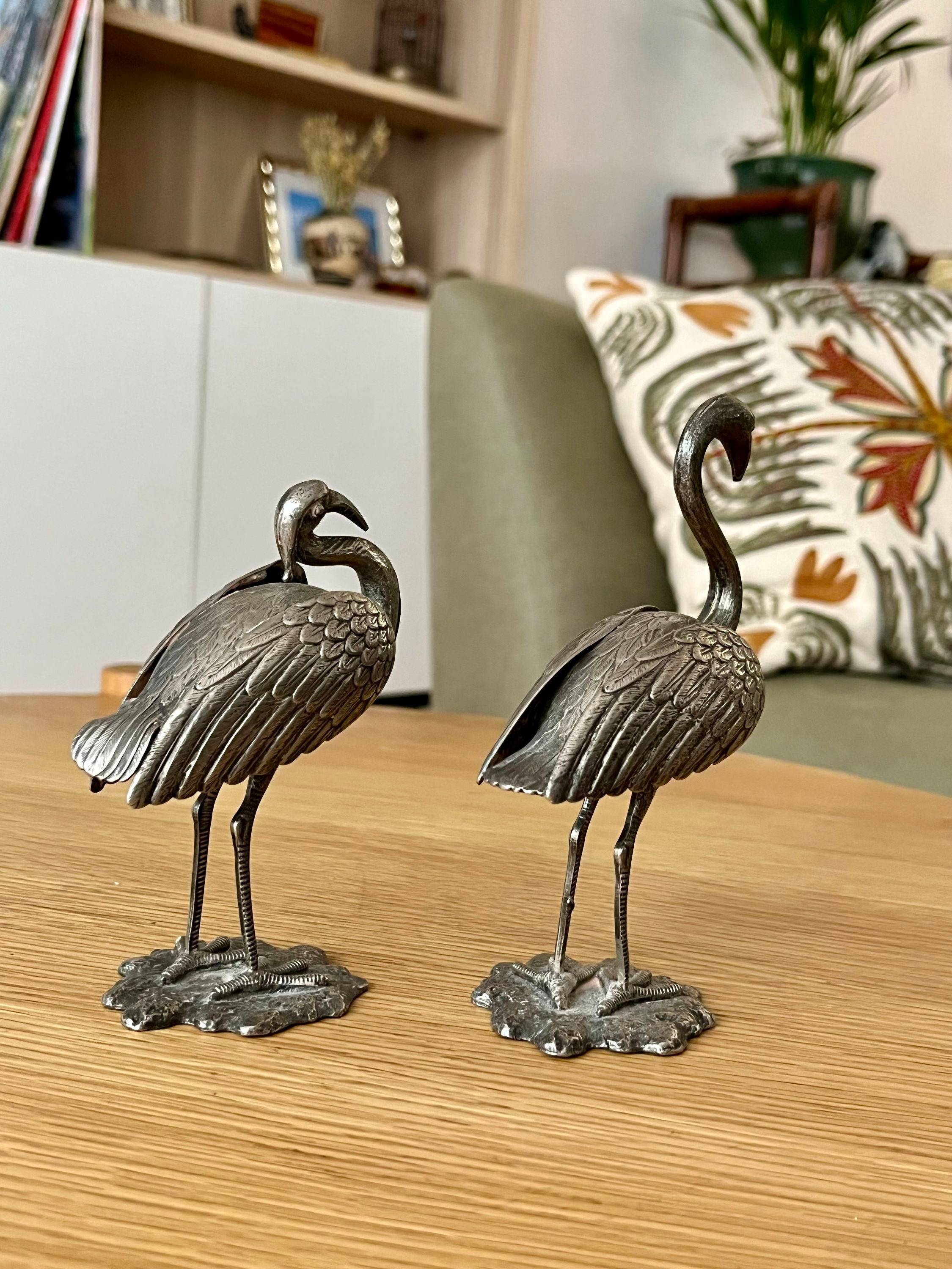 Sculpture oiseaux - Hérons - Métal argenté