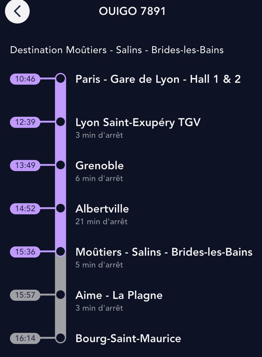 Vends billet de train Paris Gare de Lyon → Albertville/Moutiers-Salins-Brides-les-Bains le 22 février à 10h46