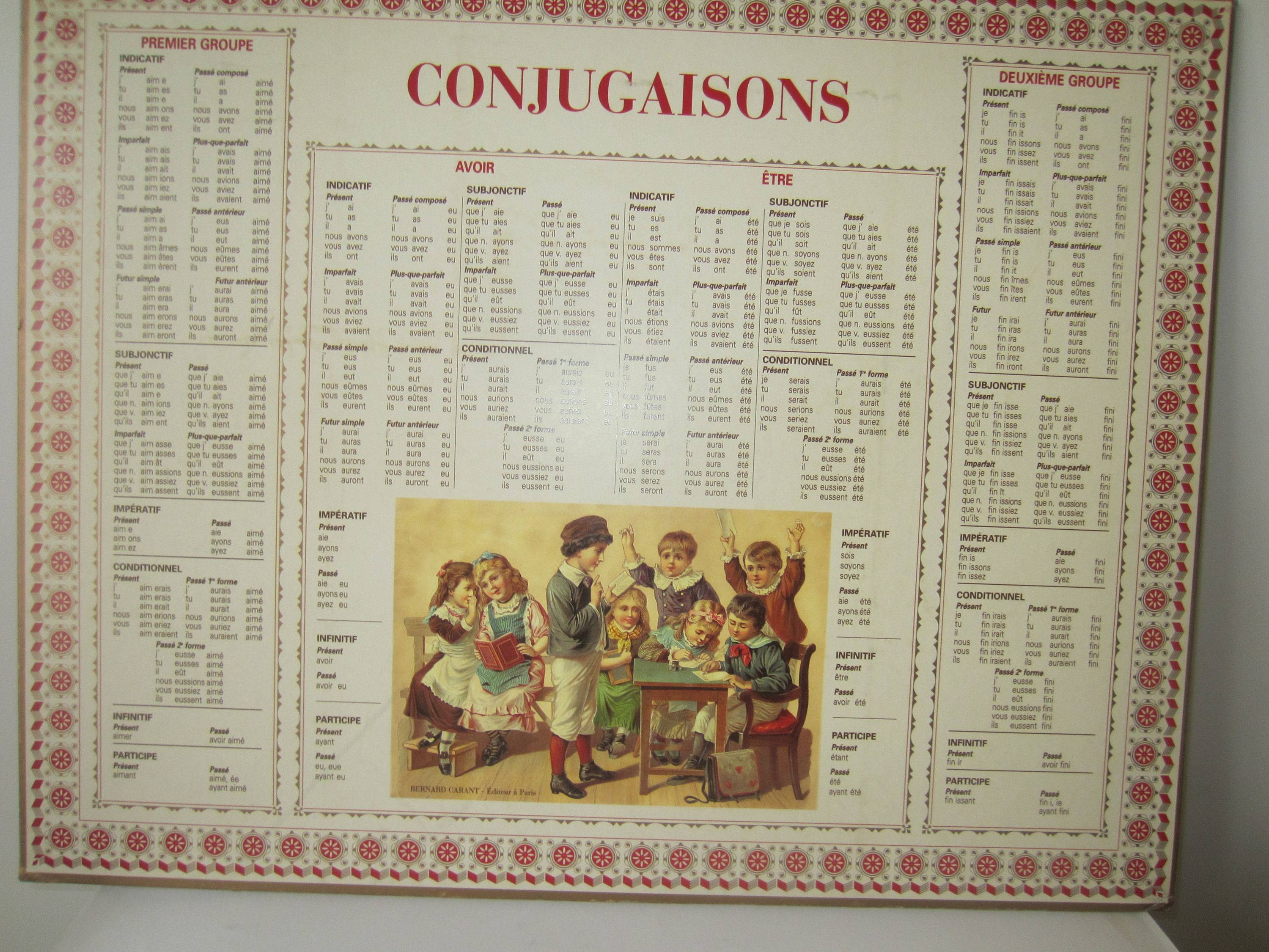 TABLEAU cartonné double face -collection éducative "LES CONJUGAISONS"