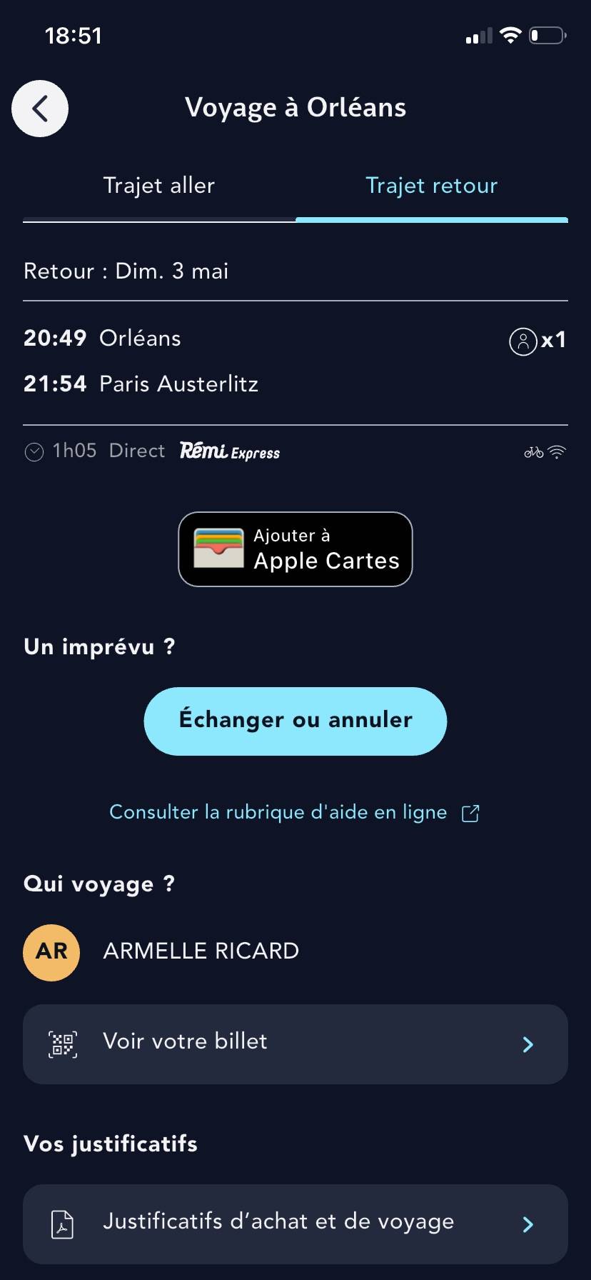 Propose billet de train Orléans → Paris Austerlitz le 3 mai