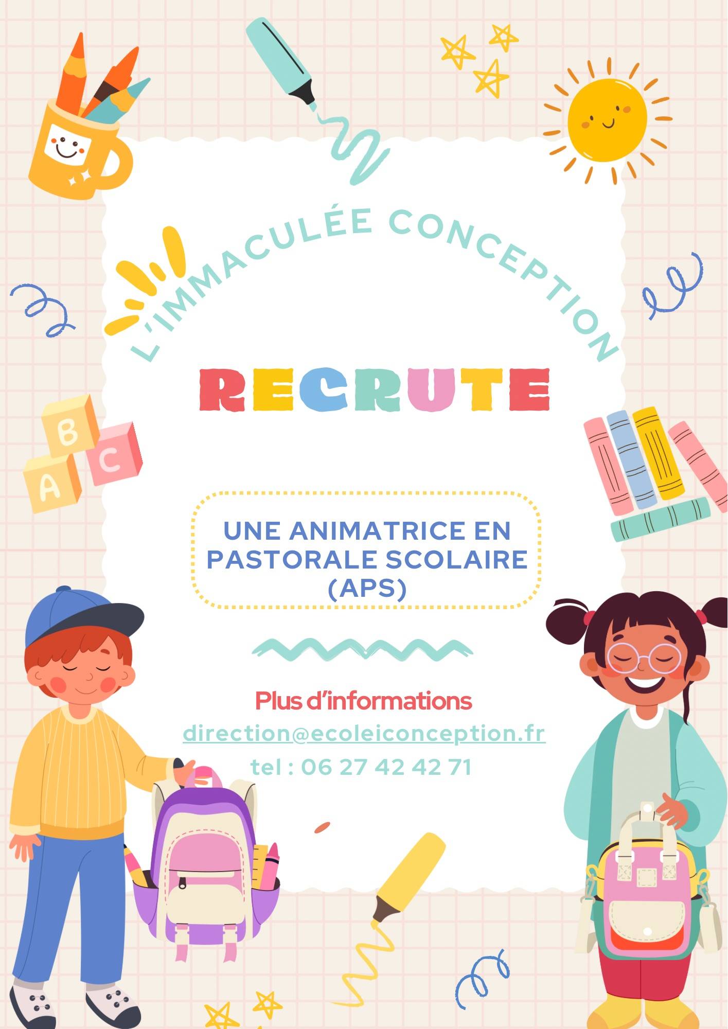 Recrute animateur en pastorale scolaire H/F