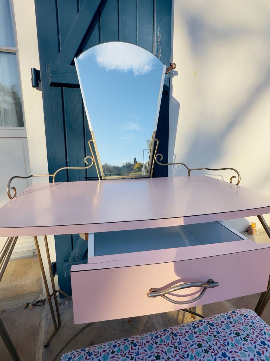 Ancienne Coiffeuse rétro début année 60 avec son tabouret