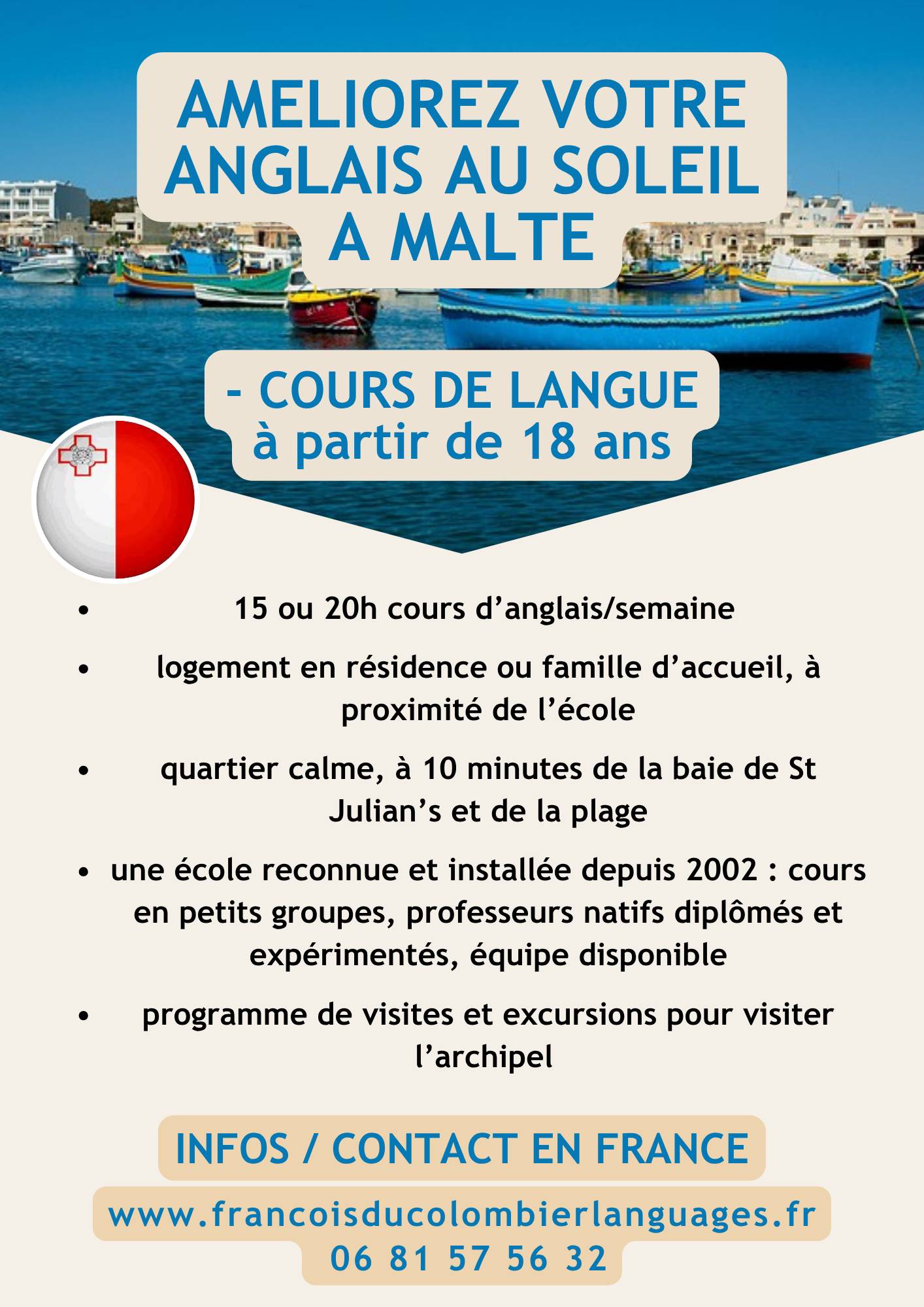 Propose séjour en école de langues à Malte