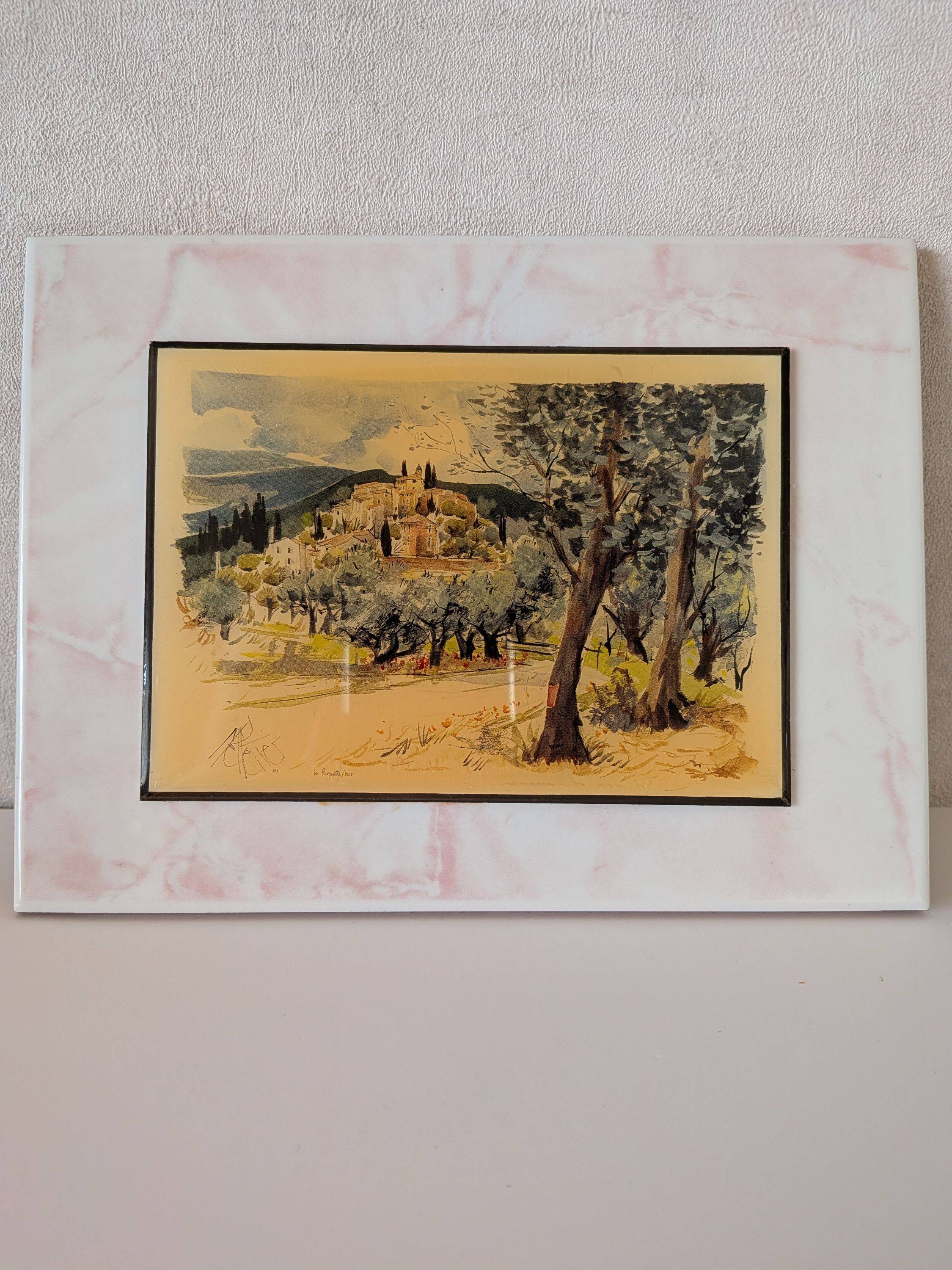 Vends délicate peinture d’un village provençal sur émail